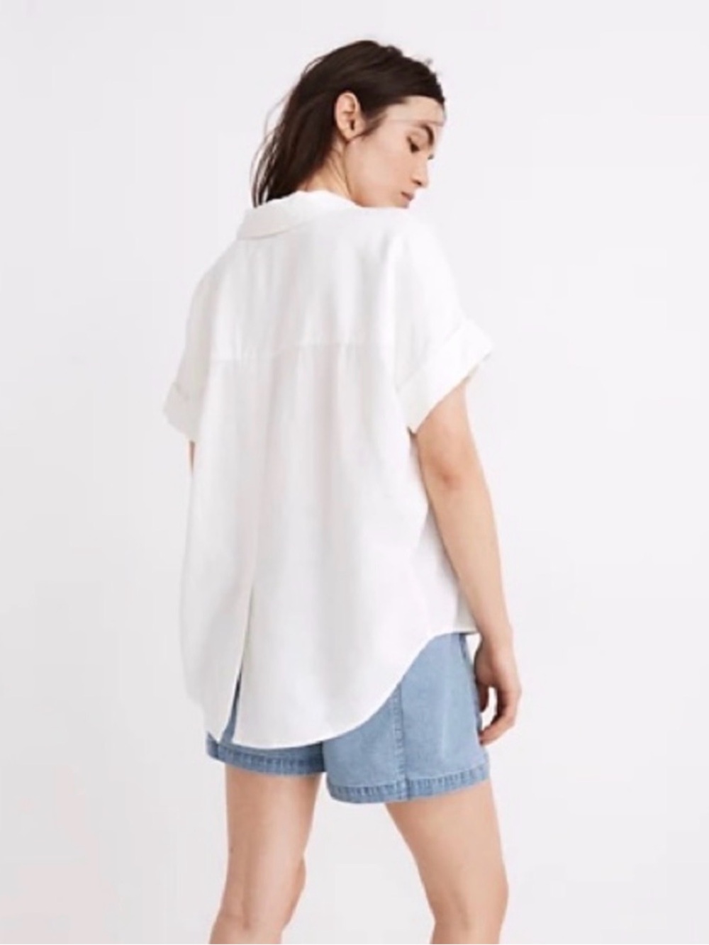 Madewell white linen blend Hayden Popover, boxy relaxed fit, tuxedo back, size M